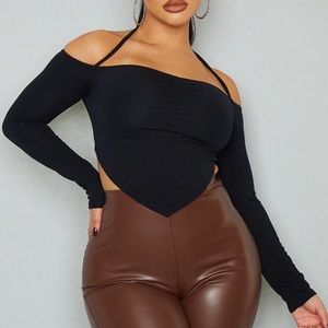 Black off the shoulder long sleeve top